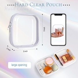Sanwuta 6 Pcs Clear Hard Zipper Case Hard Plastic Zipper Pouches Makeup Bag Transparent Cases for Snacks Hard Plastic Storage Organizer Portable Box for Travel(White,5 x 5 x 2 Inch)
