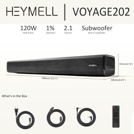 Heymell Compact 60cm/23 Inch 2.1ch Bluetooth Small Sound Bar for Smart TV 22"-43", Computer, PC. Dialogue Enhancer, HDMI ARC Optical Aux.Voyage 202