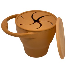 BraveJusticeKidsCo | Snack Attack Snack Cup | Collapsible Silicone Snack Container | Toddler and Baby Snack Catcher Lid (Honey Ginger)
