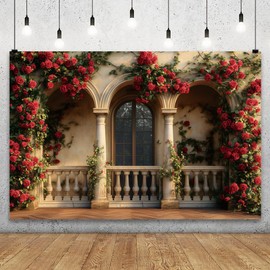 YongFoto European Colonnade Verandahs Backdrop 15x10ft Vintage Elegant Glass Archway Climbing Rose Photography Background Bridal Shower Wedding Party Banner Portraits Photoshoot Wallpaper Photo Booth