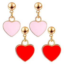2 Pairs of Red Heart Earrings, Hanging Earrings, Heart Red, Valentine's Day Heart Earrings for Various Everyday Wear, Resin