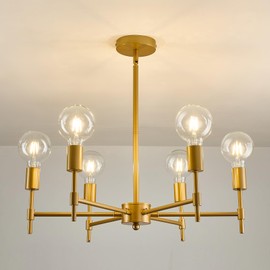 ASGYISA 6-Light Sputnik Chandelier Modern Gold Metal Semi Flush Mount Ceiling Light Fixture Industrial Pendant Lights Farmhouse for Bedroom Kitchen Dining Room Living Room Laundry Room E26 Base