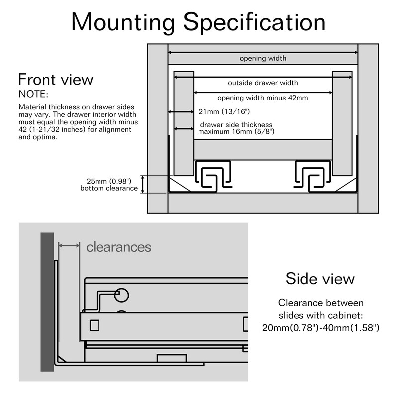 BAIDICE 1 Pair Undermount Soft Close Drawer Slides 9 12