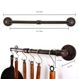 LINKPIPES Pipe Pot Pan Rack Wall Mounted Industrial Utensil Lid Holder Cookware Hanger Kitchen Organizer Hanging Bar Rail with S Hooks(24 inch,Red Bronze)