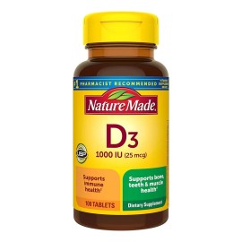 Nature Made Vitamina D3 1000 UI (25 mcg) apoya la salud sea, dental, muscular e inmunolgica adems ayudar a mantener niveles saludables de vitamina D  