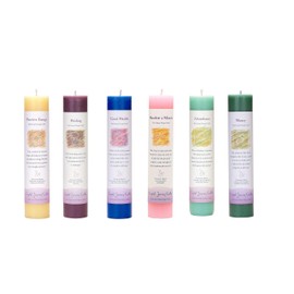 Crystal Journey Herbal Pillar Candle with Inspirational Labels - 6 Pack (Positive Energy, Healing, Good Health, Manifest a Miracle, Abundance, Money) Each 7"x1.5" Handcrafted