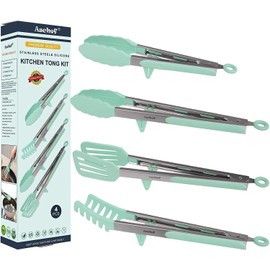 4-in-1 Stainless Steel Kitchen Tongs Set with Silicone Tips