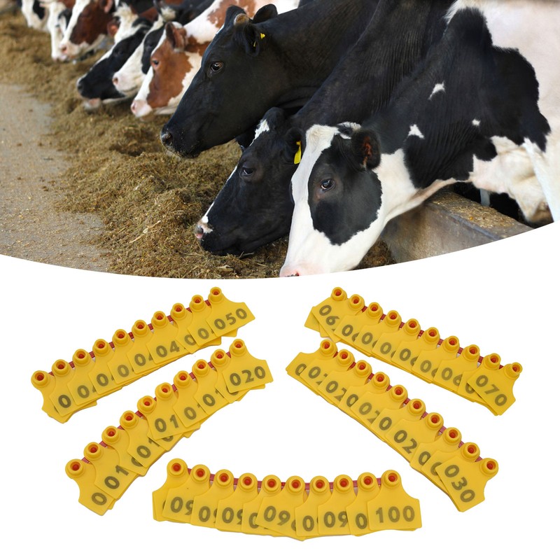 100Pcs TPU Pig Cow Ear Tag with Number 001‑100 Ear