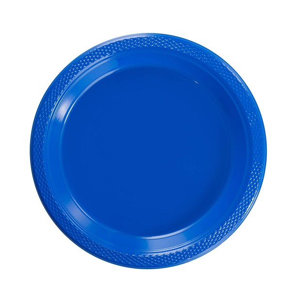 Exquisite 7 Inch. Dark Blue Plastic Dessert/Salad Plates - Solid Color Disposable Plates - 50 Count