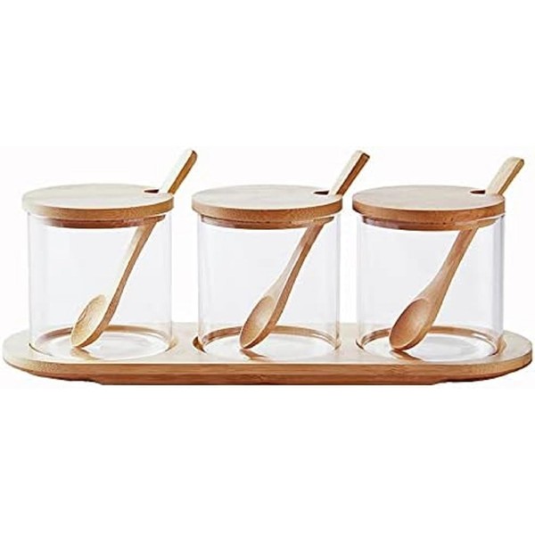 [morining place] Condiment Jar Set with Spoon, Salt, Pepper and