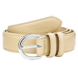 Falari Women Genuine Leather Belt Fashion Dress Belt With Single Prong Buckle 6028-Beige-L