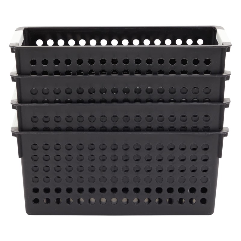 Farmlyn Creek 4-Pack Black Plastic Baskets for Organizing Bathroom, Laundry