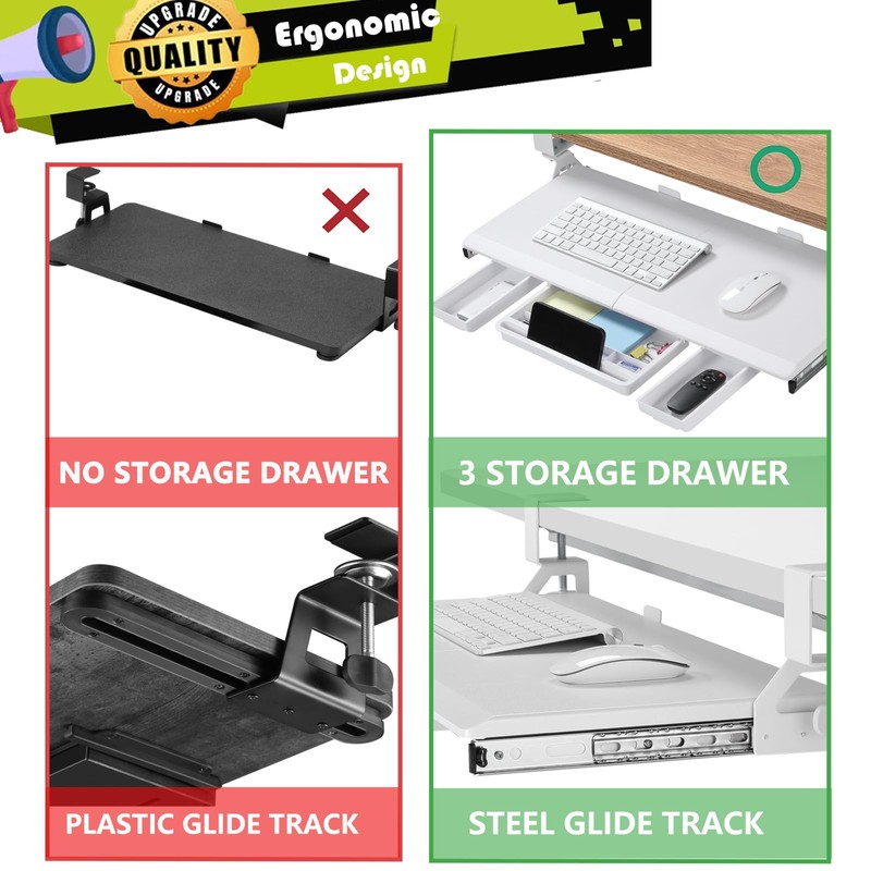ETHU Keyboard Tray Under Desk, Pull Out Keyboard & Mouse