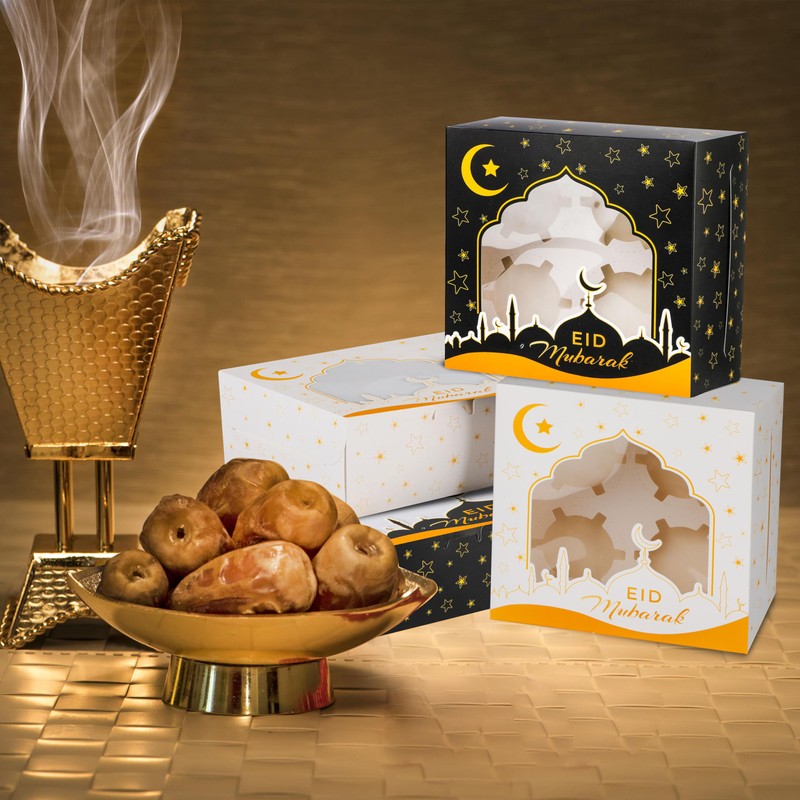 DPKOW 12pcs Eid Mubarak Boxes with Window, Eid Party Boxes