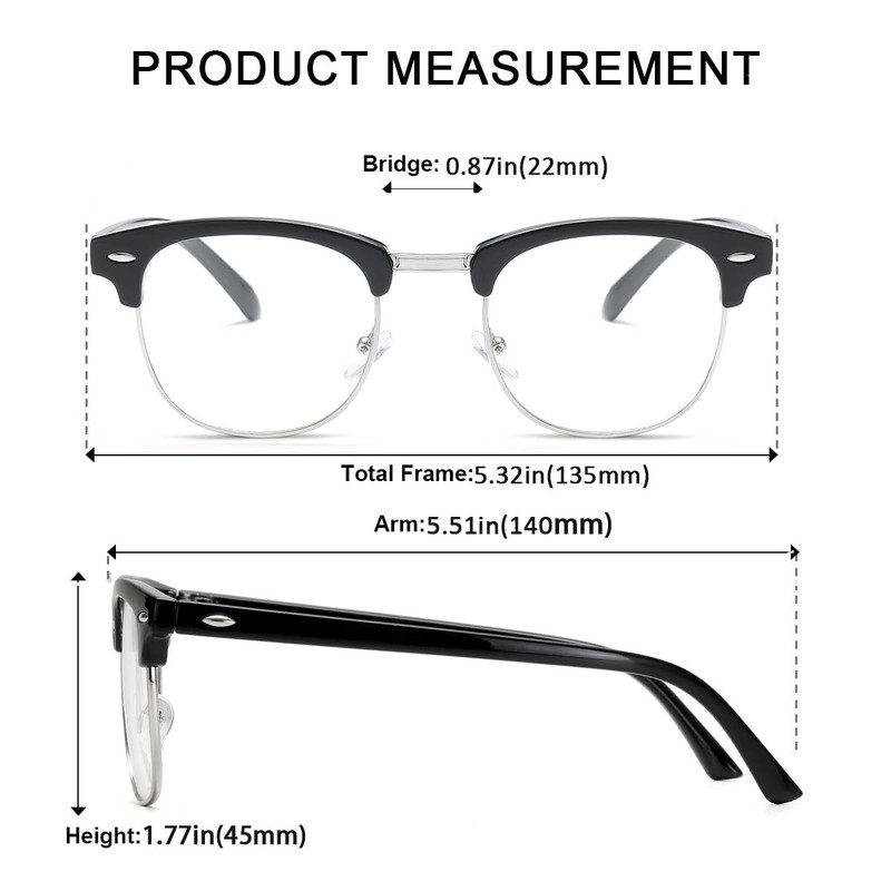 aisswzber Fashion Vintage Classic Semi-Rimless Half Frame Clear Lens Glasses