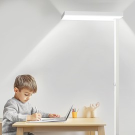 Hideno 76.6" Full Spectrum Led Floor Lamp,80W Modern Free-Standing Lamp,10000LM Dimmable Dual Light Source Eye-Care Tall Reading Lamp for Home Office Reading,4000K Natural Daylight