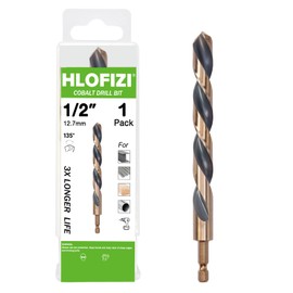 HLOFIZI 1/2" Cobalt Drill Bit with Hex Shank (1 Pack), Impact Black and Gold Coated Twist Drill Bits for Metal, Stainless Steel, Cast Iron and Wood