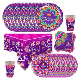 Diwali Party Decorations, Happy Diwali Party Plates Cups Napkins Tablecloth for Indian Deepavali Diyas Supplies Festival of Lights Party Decoration