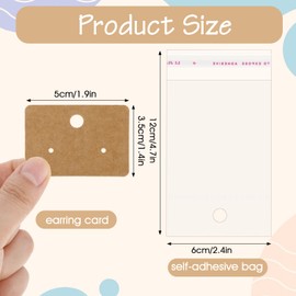 Prasacco Earring Cards Set, 100 Pcs Earring Display Cards w/ 100 Pcs Self-Seal Bags, Kraft Paper Earrings Tags Earring Cardboard Holder Packaging Card for Earring Stud Jewelry Display, Square (Brown)