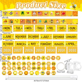 Bee Flip Calendar with 2 Pcs Adjustable Holder Honey Bee Bulletin Board Classroom Decorations Set 96 Date Festival Weather Cards Calendar for Study Room Home Decor Back to School Supplies(2026–2032)