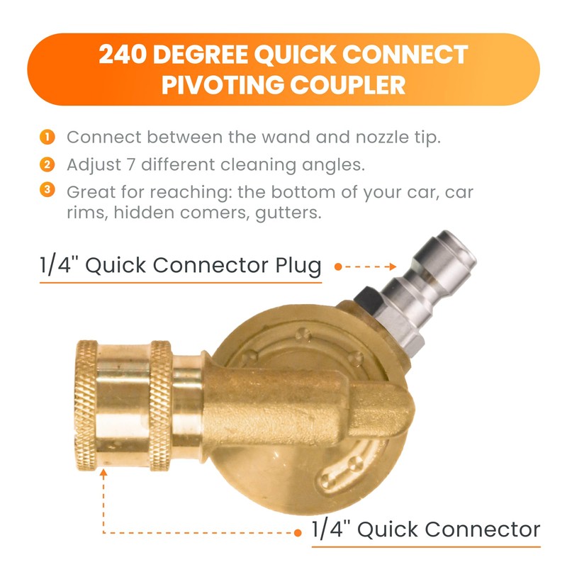 Giraffe Tools Pressure Washer Pivoting Coupler, 7 Angles Gutter Cleaner
