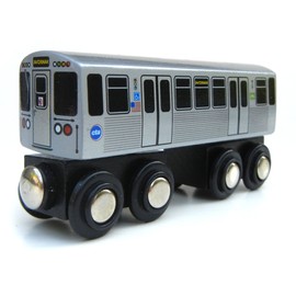 MUNI PALS Chicago Transit Authority Wooden Railway Pink Line–Child Safe and Tested Wood Toy Train