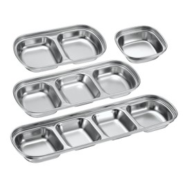 uxcell 4 Pack Stainless Steel Dish Dipping Bowls with Rectangular Compartment Divided, Metal Seasoning Plate Dipping Bowl for Condiment Home Party Restaurant Picnic Travel, Silver