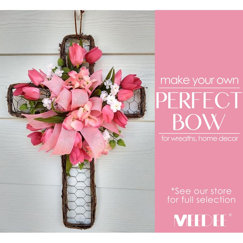 MEEDEE Pink Burlap Wired Ribbon - 1.5 Inch Light Pink