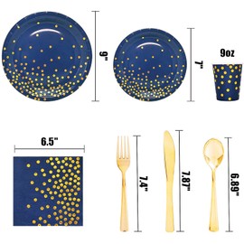 Gudvilla 168Pcs Navy Blue Plates and Napkins Party Supplies, Blue Paper Plates Serve 24, blue and Gold Party Decorations, for Birthday, Fathers Day, Graduation, 4th of July