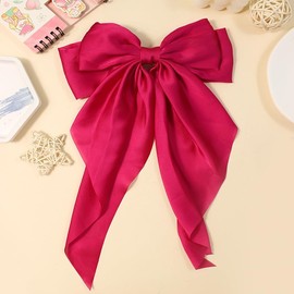 2 Pcs Hot Pink Satin Hair Bows,Large Pink Hair Bow Clips for Women Big Ribbon Bows Hair Clip Hair Accessories for Wedding Prom Party Charm