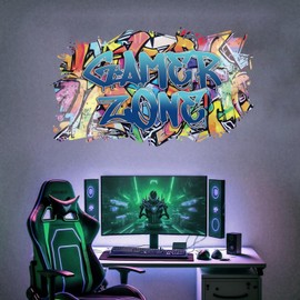 ANHUIB 3D Game Wall Sticker, Wall Sticker for Children's Room Boys, Gamer Zone Wall Sticker, Gaming Wall Picture for Bedroom, Modern Colourful Gaming Poster, Video Game Wall Sticker for Teenager's