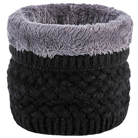Neck Warmer Scarf for Women Men Warm Ski Neck Gaiter Fleece Knitted Circle Loop Scarf (Solid Black)