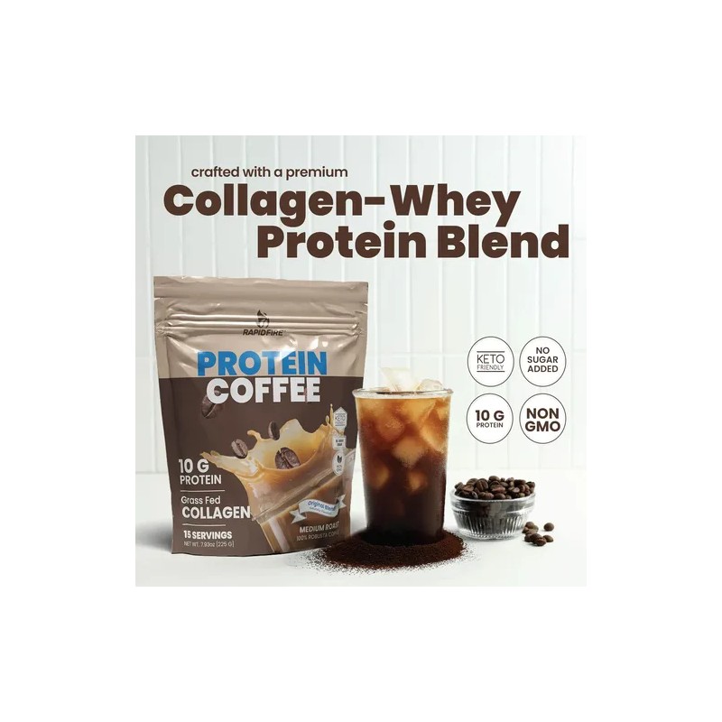 Rapid Fire Café Proteico 10 G, Colágeno, 15 Porciones, Apto