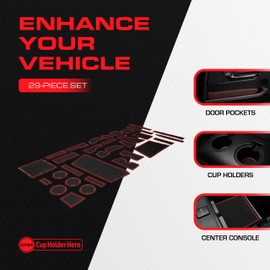 CupHolderHero Fits Toyota 4Runner 2020-2024 Accessories - Custom Non-Slip Anti-Dust Cup Holder Inserts, Center Console Liners, Door Pocket Mats, Interior Protection, 29pc Set, 3 Rows, Red Trim
