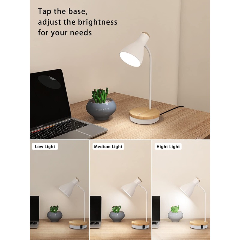 Metal Desk Lamp With Wireless Charging, Touch Reading Light, 3