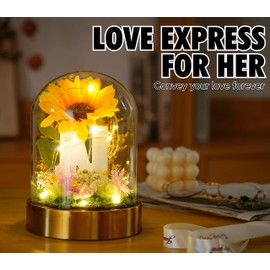 InnoBeta Monogram Initial Gifts for Women, Sunflower Gifts for Women, Sunflowers Artificial Flowers in Glass Dome 4.72 * 7.87, Gifts for Valentine Day, Mothers Day, Anniversary, Xmas - Initial E