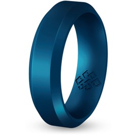 Knot Theory Metal Blue Silicone Ring for Men Women - Breathable Bevel Comfort Fit 6mm Wedding Band Size 6
