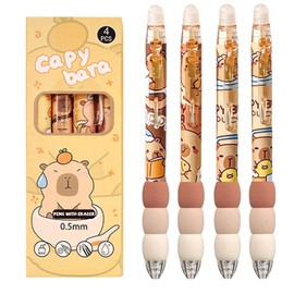 Grunlienus Capybara Pens, Cute Capybara Themed Click Pens, 0.5mm Fine Point Black Ink, Capybara Gel Ink Pens with Collectible Packaging, Perfect for Office, School, Women, Girls, Boys (4 Pack)