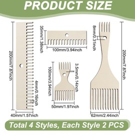 AHANDMAKER 8Pcs Wooden Weaving Loom Comb, 4 Style Tapestry Beater Comb, Double Ended Wooden Loom Comb, Fringe Comb DIY Braided Tools, for Knitting Handcraft Tapestry Rug Placemat Sweater Scarf