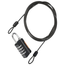 TOP-VIGOR Security Steel Cable with 4 Digit Combination Lock, 6.5Ft Coated Safety Wire Rope Double Loop Padlock, Flexible Security Cable Luggage Lock for Outdoor Travel Luggage, Black