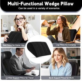 Inflatable Wedge Pillow for Traveling & Sleeping– Portable Bed Wedge Cushion With Silk Eye Mask for Leg Elevation,Back Support & Relaxation,Compact Lumbar Pillow for Camping, Home Use& Outdoor Trips