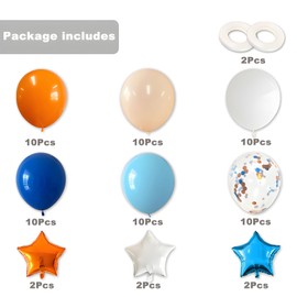 60 Pcs 12 Inch Blue and Orange Latex Balloons Dark Light Blue White Burnt Pastel Orange Confetti 6 Pcs Foil Balloons Wedding Party Decorations Birthday Bridal Baby Shower Decor Supplies Boys Girls