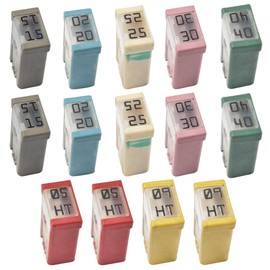 UHANBUT 14PCS 15A/20A/25A/30A/40A/50A/60A 32V Mini Slotted Automotive MCASE Shaped Cartridge Fuse Kit, Micro Low-Profile Fuses Replacement, Universal Vehicle Fuses Assortment for Car Truck SUV (14PCS)