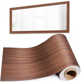 Mirror Frame Border 32FT Bathroom Wood Grain Wallpapers Decorative Tape Trim Sticker (Brown)