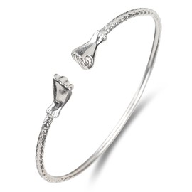 Solid .925 Sterling Silver Bangle Cuff Bracelet Large For Women Gold Plated Jewelry Stretch Bracelets Friendship Gift Birthday Gifts West Indian Bangle Fist Ends - 1 piece (Silver, 7.5)