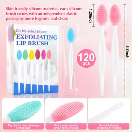 MINGOMINGO 120 Pack Lip Scrub Brush, 3-in-1 Double Sided Silicone Exfoliating Lip Brush for Dark Lips & Nose Care, 6 Colors Exfoliator & Massage & Blackhead Remover, Boxed & Individually Sealed