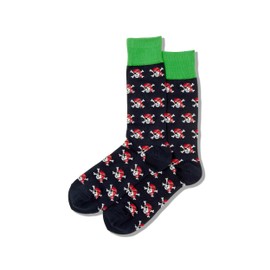 Hot Sox mens Conversation Starter Novelty Casual Fashion Dress Sock, Pirate Skulls (Navy), 6 12 US