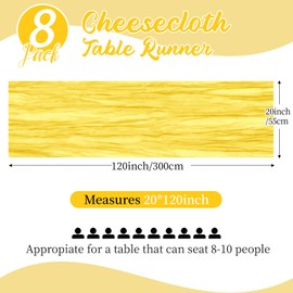 8 Pack Lemon Yellow Cheesecloth Table Runners 20x120 Inch Gauze Table Runner 10FT Easter Cheese Cloth Table Runner Rustic Sheer Runner for Wedding Baby Shower Birthday Party Table Decor
