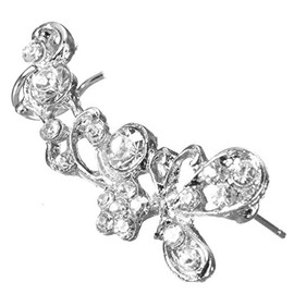 Butterfly & Flower Crystal One 1 Right Ear Cuff Clip Silver Crawler Climber Earring Pin