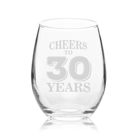 Veracco Cheers To 30 Years Thirth Birthday Gift For Him Her Thirty and Fabulous Stemless Wine Glass (Clear, Glass)